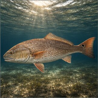 Red drum swimming over a coastal flat