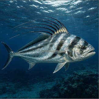 Roosterfish with raised dorsal comb