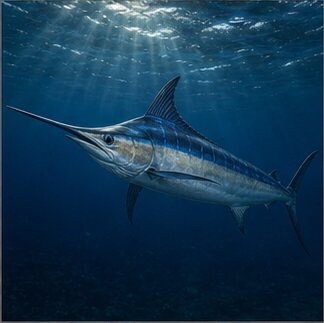 Blue marlin swimming offshore